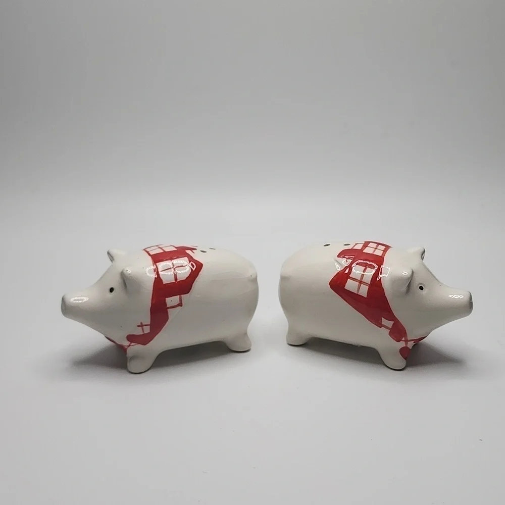 Pier 1 Pig Salt and Pepper Shakers Red & White